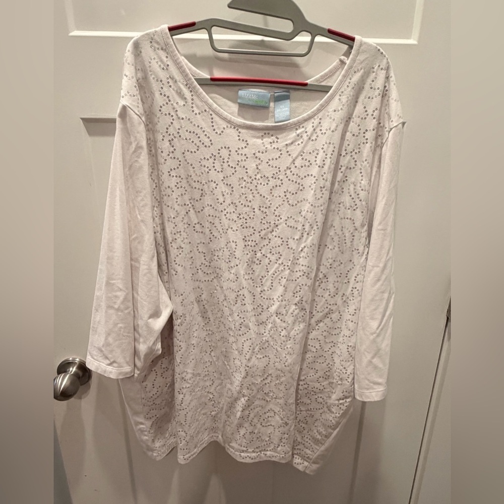 Liz & Me Sport White Sequin Top | Women’s 4X Plus